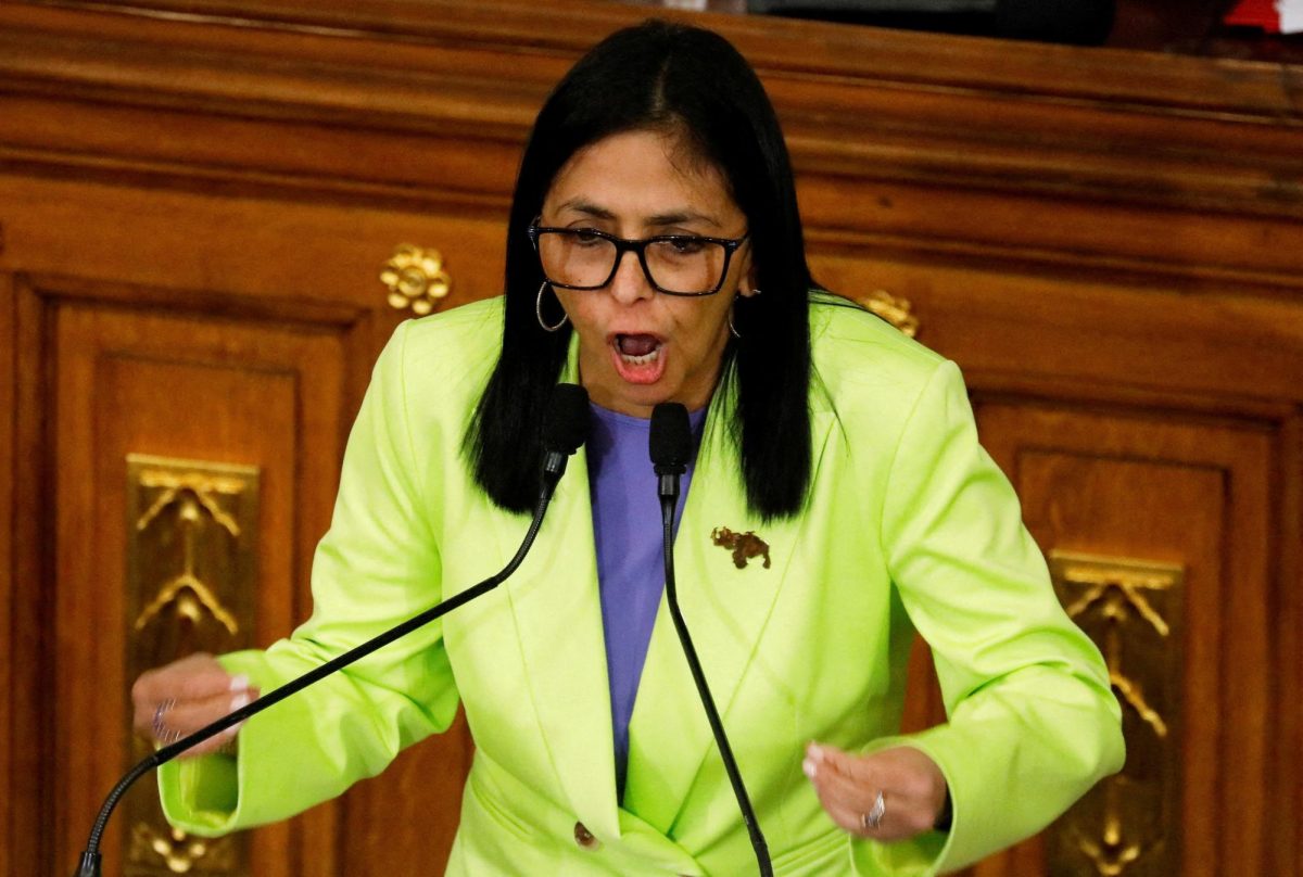 Venezuela's interim president Delcy Rodriguez delivers her first annual address to the nation at the National Assembly, following the U.S. strike in Caracas that resulted in the capture of President Nicolas Maduro and his wife, Cilia Flores, in Caracas, Venezuela, January 15, 2026. REUTERS/Leonardo Fernandez Viloria