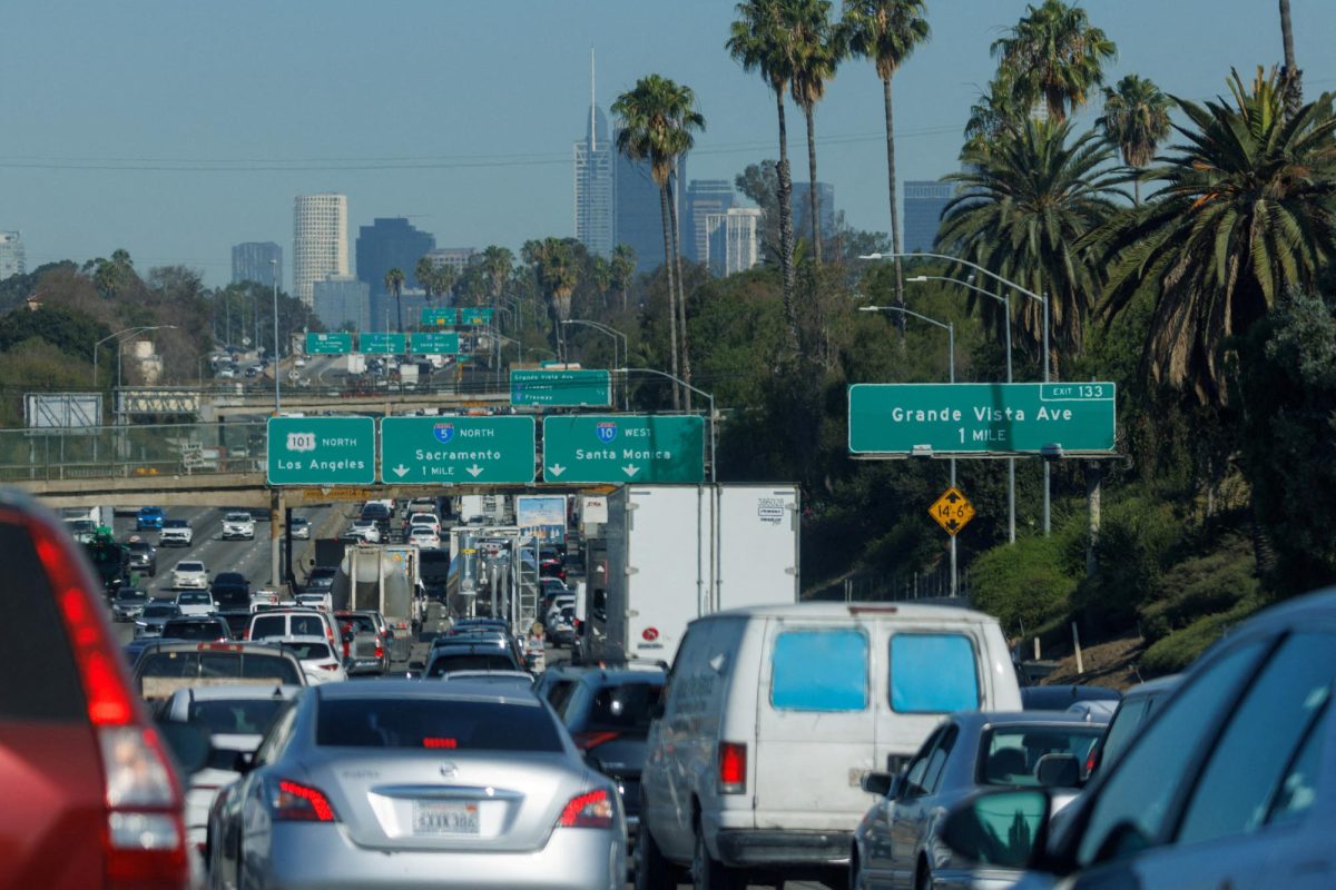 Cars ride in traffic along the I5 freeway is shown in Los Angeles, California, U.S., July 12, 2023.   REUTERS/Mike Blake