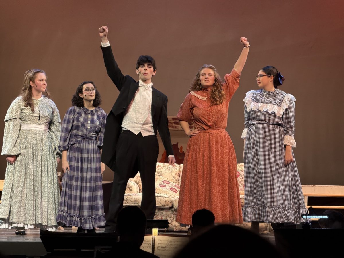 GOA students perform Little Women.  (L to R) Sagan Shapiro '27, Talia Rosen '26, Noah Cytrynbaum '28, Maya Suskauer '26, Emily Himber '28.