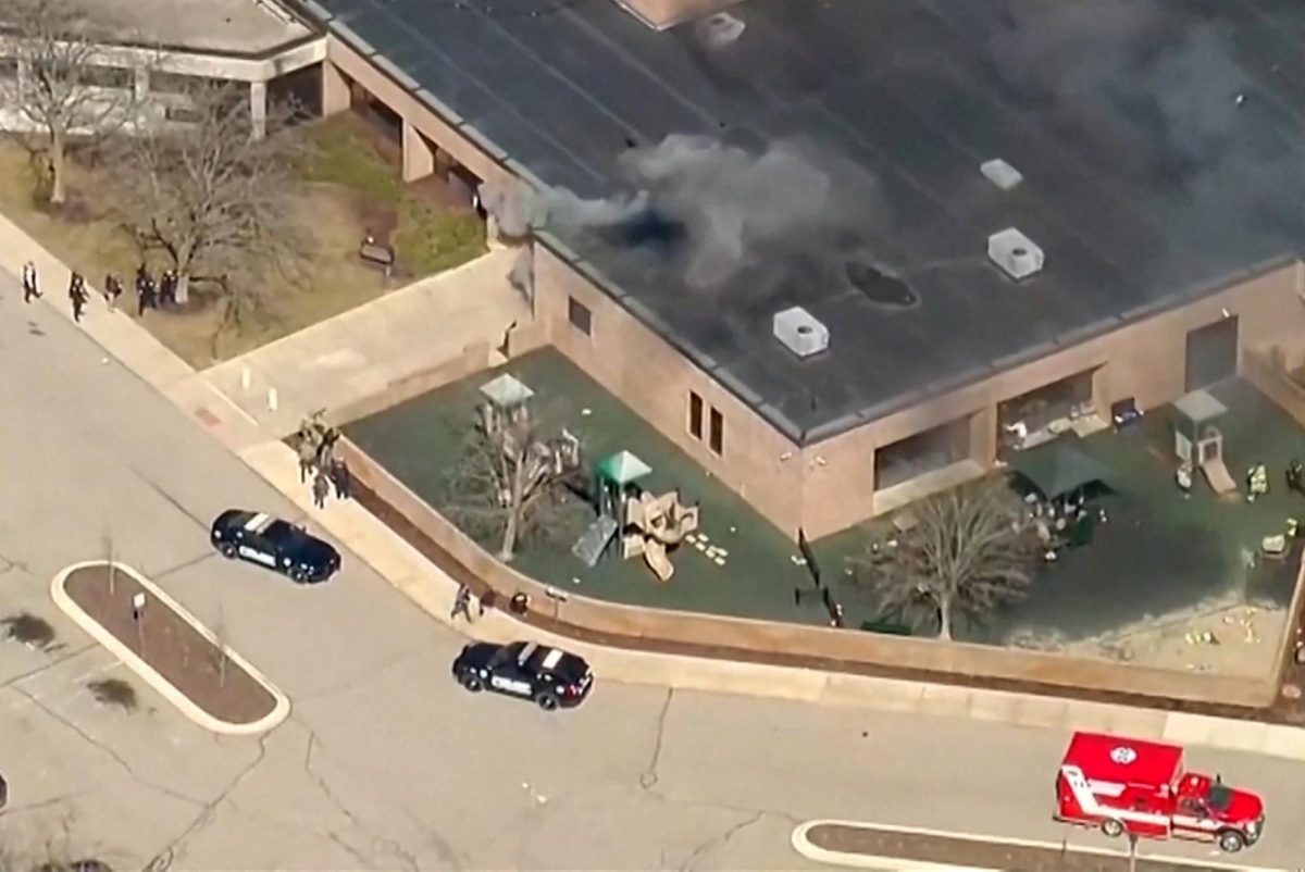 Smoke rises from the building after the Michigan State Police reported an active shooting incident at the Temple Israel Synagogue in West Bloomfield, Michigan, U.S., March 12, 2026 in a still image from video.   ABC Affiliate WXYZ via REUTERS.